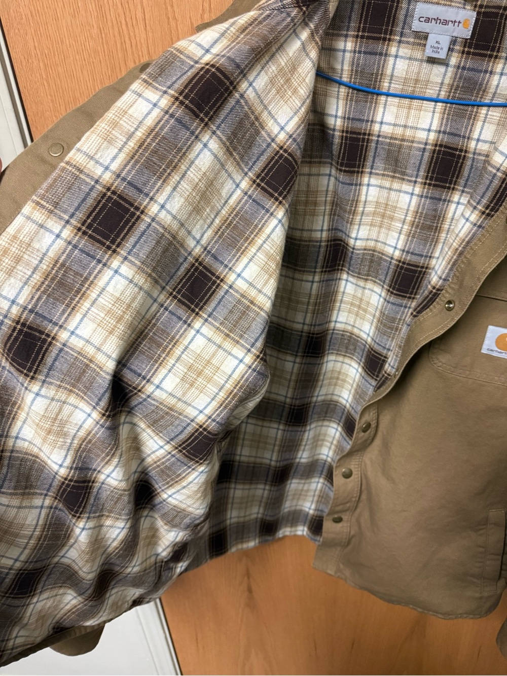 Carhartt Brown Canvas Shirt Jacket with Plaid Flannel Lining - Picture 5 of 7